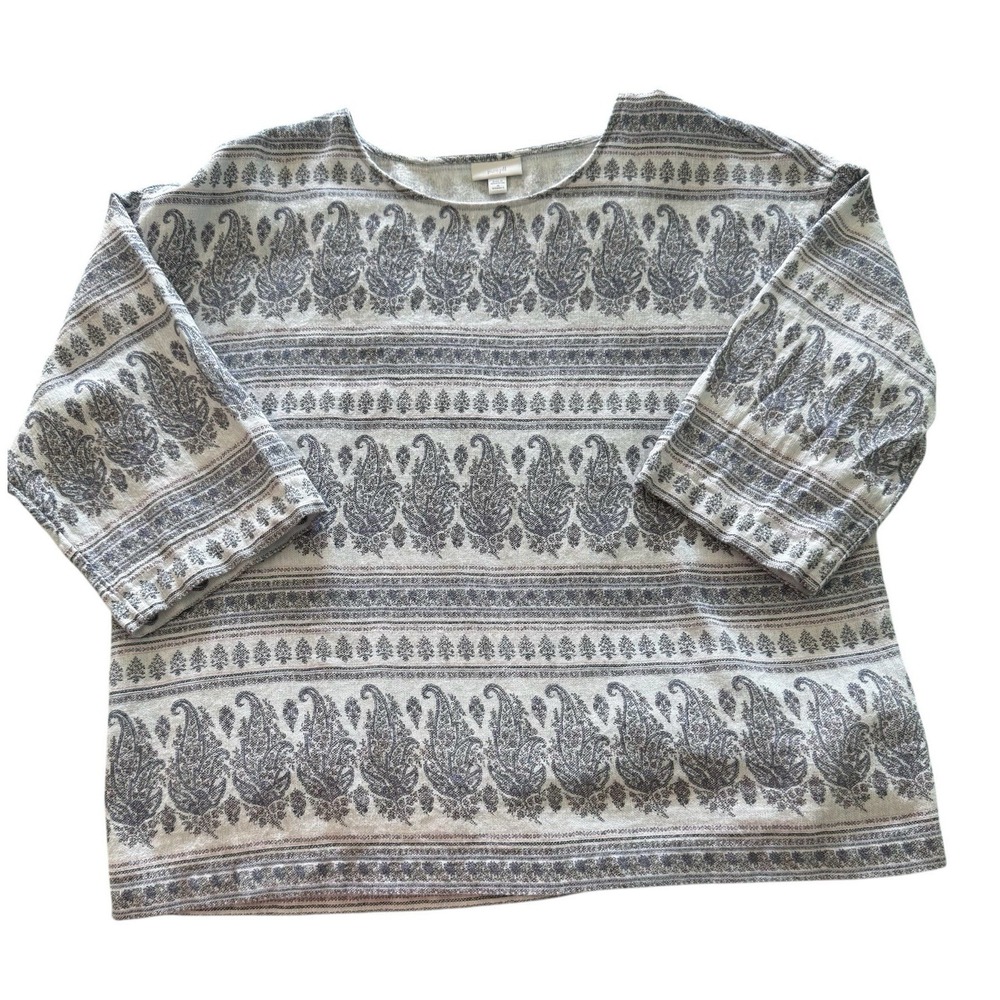 Pure Jill Hemp Cotton 3/4 Sleeve Blouse Top Tunic Size 1X Lagenlook Coastal